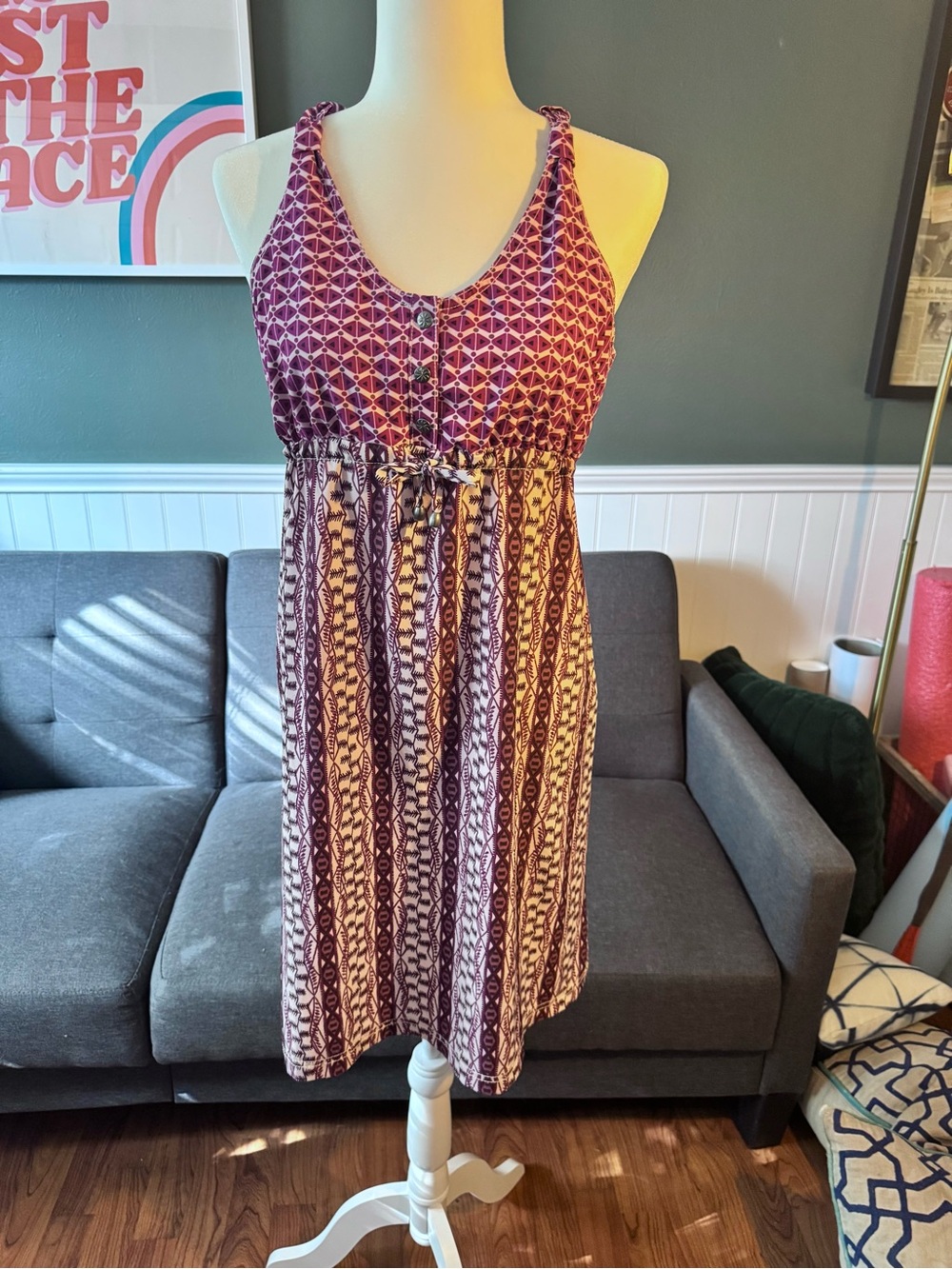 Women’s Sleeveless Printed Midi Dress in purple and charcoal